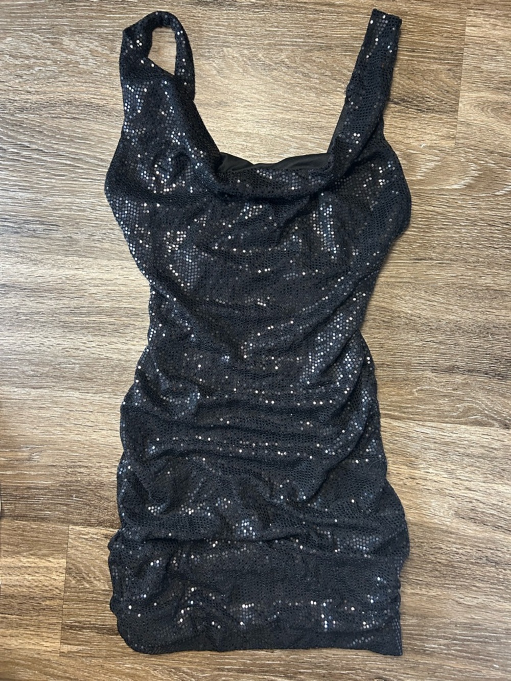 Urban Outfitters Black Sequin Cowl Ruched Mini Dress - Size XS